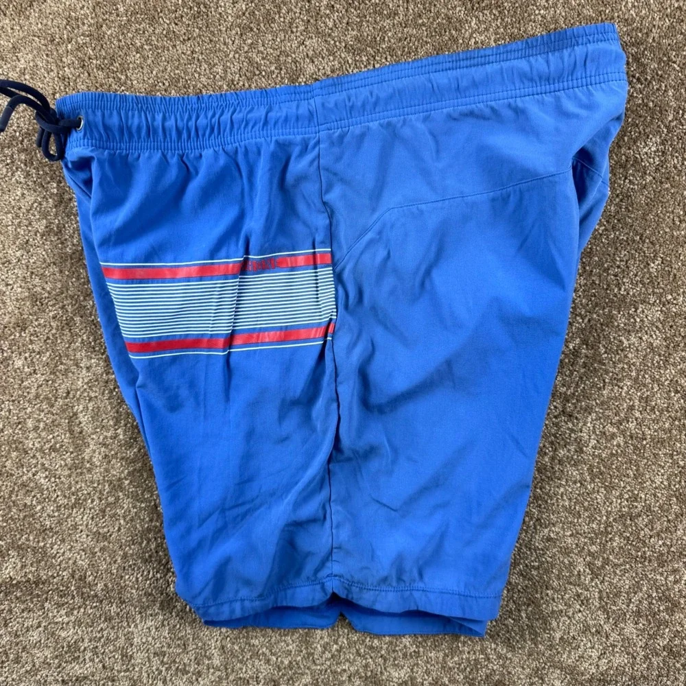 Rhone‎ Mens Blue Striped Graphic Swim Trunks Mesh Liner Zip Pockets Size Medium